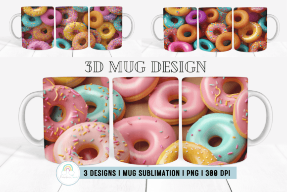 3D Donuts Mug Sublimation Wrap Graphics and Crafts