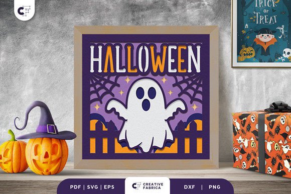 3D Halloween Ghost Light Box SVG