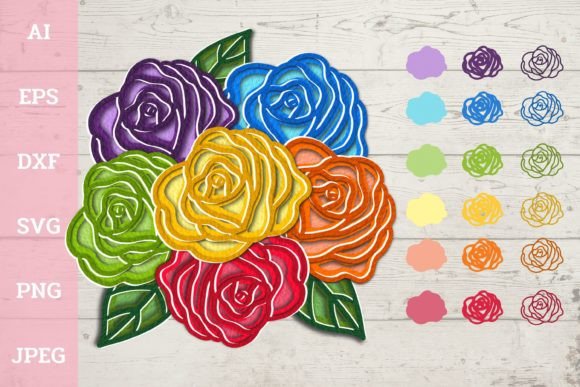 3D Pride Roses Flowers: 3D SVG for Paper Flowers Branding