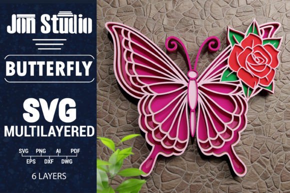 3D SVG Butterfly Multilayered Papercut Graphics for Crafts