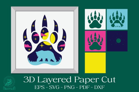 Bear Footprint 3D Layered Papercut SVG