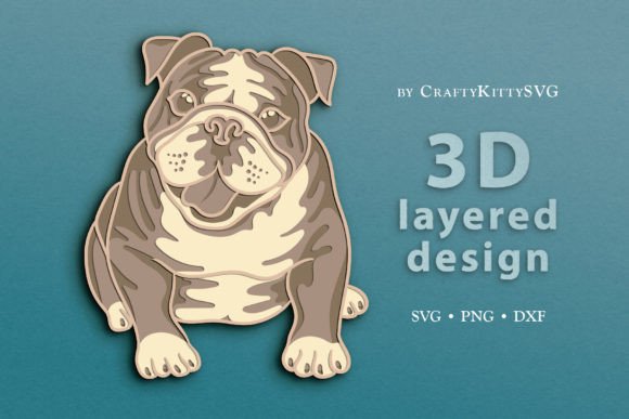 English Bulldog 3D Layer SVG Cut File for Laser Cutting & Other Art Amp