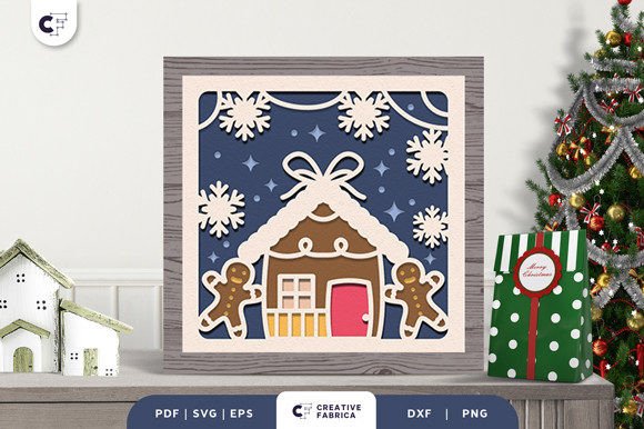 Gingerbread House 3D Light Box SVG