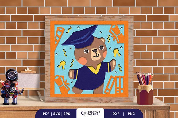 Graduating Bear 3D Paper Cut SVG for School Content