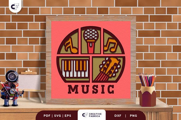 Music School Subject 3D Shadow Box: A 3D SVG Review for School Crafts