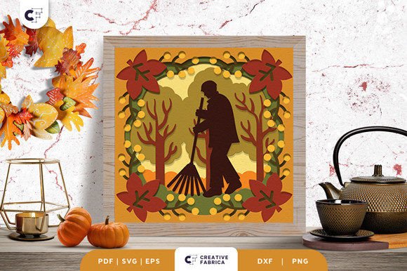Raking Fallen Maple 3D SVG: A Fall Design Review for Sellers