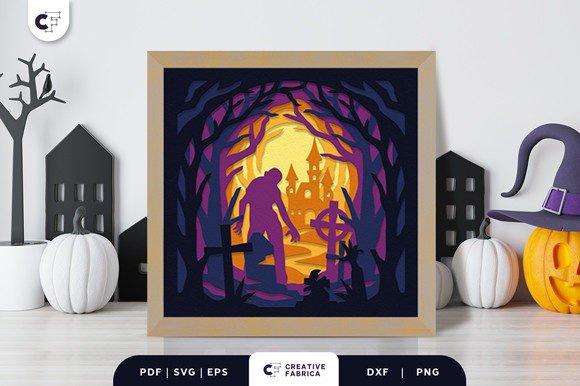 Spooky Graveyard 3D Shadow Box SVG for Halloween