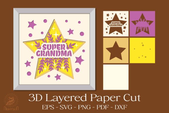 Super Grandma 3D Layered Papercut SVG for Shadow Boxes